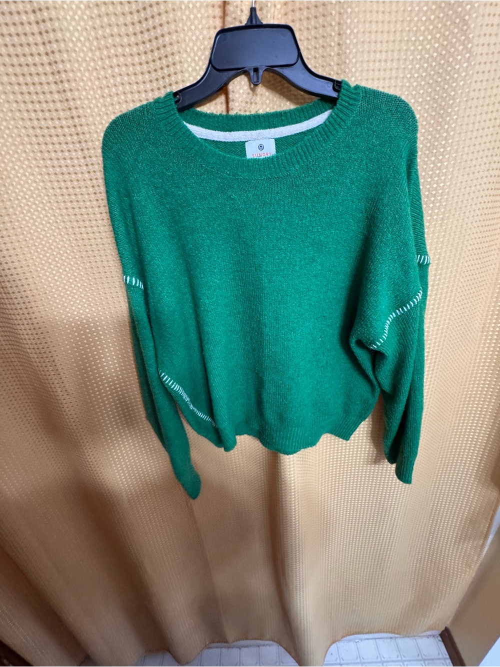 Sundry Emerald Green Crewneck Sweater with White Stitching
